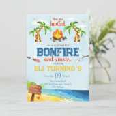 ビーチ焚き火の誕生日パーティーへの招待 招待状 (スタンド正面)