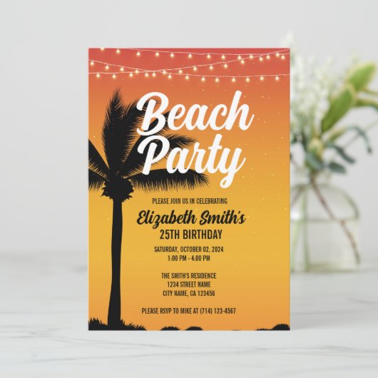 ビーチ焚き火テーマ誕生日パーティーの招待 招待状 (スタンド正面)