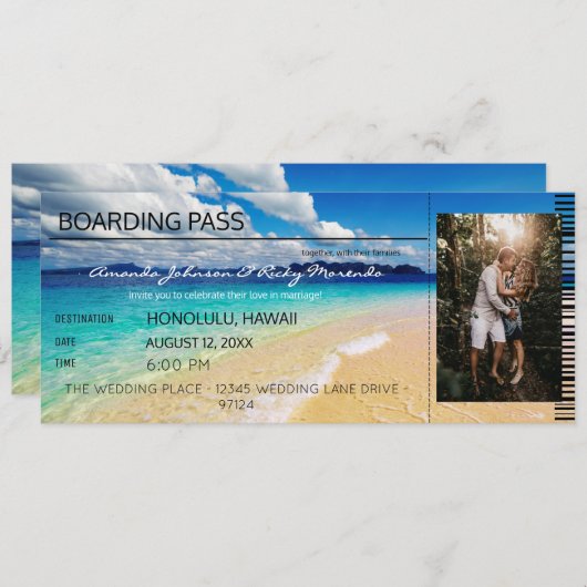 ビーチ熱帯の目的地の結婚式と写真V2 招待状 (正面/裏面)