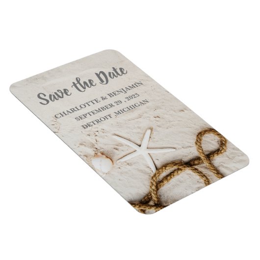 ビーチ熱帯の目的地の結婚式の日付を保存 マグネット (右側)