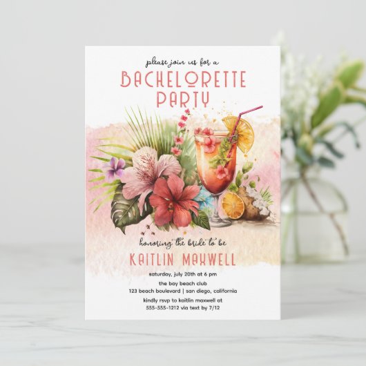 ビーチ熱帯をテーマにしたカクテルバチェロレッテ 招待状 (スタンド正面)