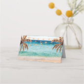 ビーチ熱帯パームツリーウェディングパーティー座席表 プレイスカード (正面)