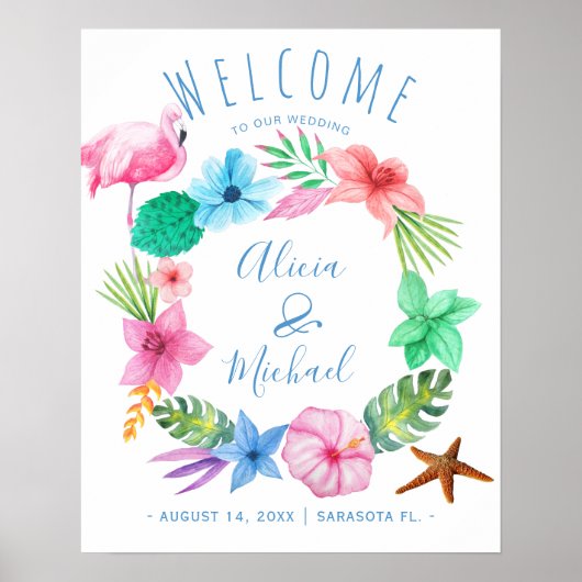 ビーチ熱帯リース結婚の歓迎サイン ポスター (正面)