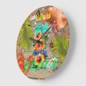 ビーチ熱帯夏のおもしろいで生活が良い ラージ壁時計 (傾斜)