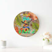 ビーチ熱帯夏のおもしろいで生活が良い ラージ壁時計 (ホーム)