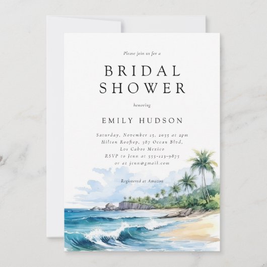 ビーチ熱帯夏のブライダルシャワーへの招待 招待状 (正面)