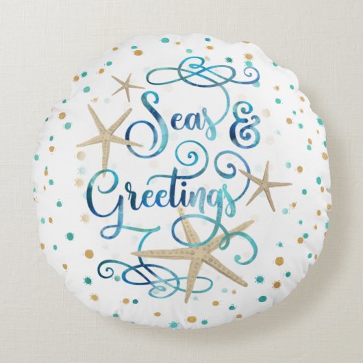 ビーチ熱帯季節のごあいさつ ラウンドクッション (正面)