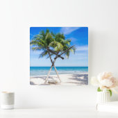 ビーチ熱帯性ヤシの木の夏の楽園の写真 スクエア壁時計 (ホーム)