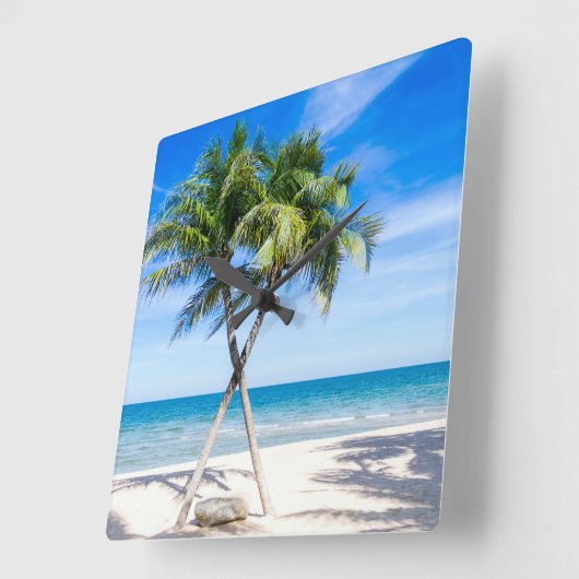 ビーチ熱帯性ヤシの木の夏の楽園の写真 スクエア壁時計 (傾斜)