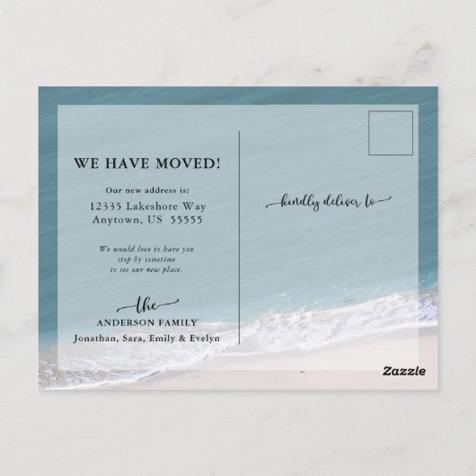 ビーチ熱帯書道が新しいアドレスを移動 ポストカード (裏面)