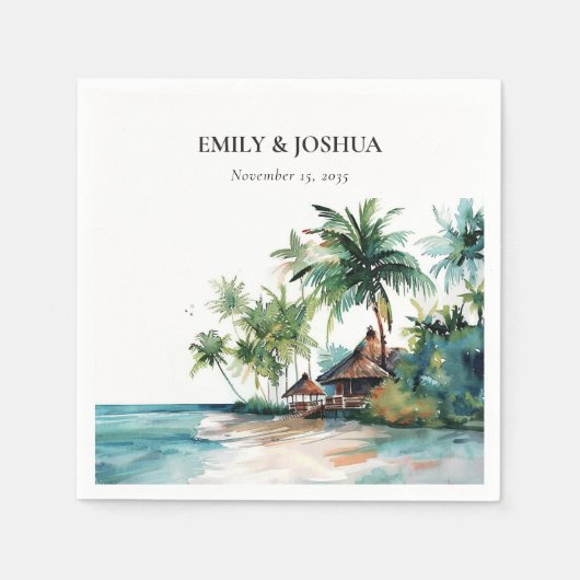 ビーチ熱帯水結婚色 スタンダードカクテルナプキン (正面)