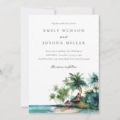 ビーチ熱帯水結婚色 招待状 (正面)