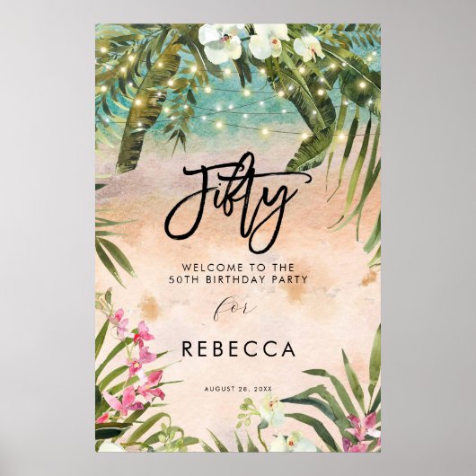 ビーチ熱帯花模様50ウェルカムサインポスター ポスター (正面)