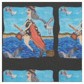 ビーチ猫おもしろいの上に飛んでいるの魔女の水着 ファブリック (クローズアップ)