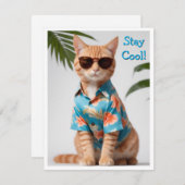 ビーチ猫サングラスのグリーティングカード 招待状 (正面/裏面)