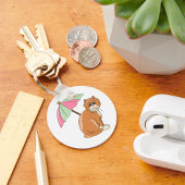 ビーチ猫(ピンクとグリーンの傘) キーホルダー