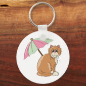 ビーチ猫(ピンクとグリーンの傘) キーホルダー (正面)