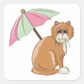 ビーチ猫(ピンクとグリーンの傘) スクエアシール (正面)