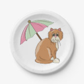 ビーチ猫（ピンクとグリーンの傘） ペーパープレート (正面)