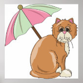 ビーチ猫(ピンクとグリーンの傘) ポスター (正面)