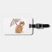 ビーチ猫(ピンクとグリーンの傘) ラゲッジタグ (正面横)