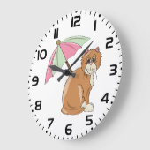 ビーチ猫(ピンクとグリーンの傘) ラージ壁時計 (傾斜)