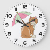 ビーチ猫(ピンクとグリーンの傘) ラージ壁時計 (正面)