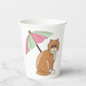 ビーチ猫（ピンクとグリーンの傘） 紙コップ (正面)