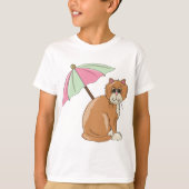 ビーチ猫（ピンクとグリーンの傘） Tシャツ (正面)