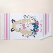 ビーチ用タオル |かわいいフローラ名前をカスタムする ビーチタオル (正面)