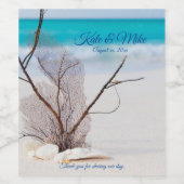 ビーチ目的地ウェディングコーラルシェルトロピカル ワインラベル