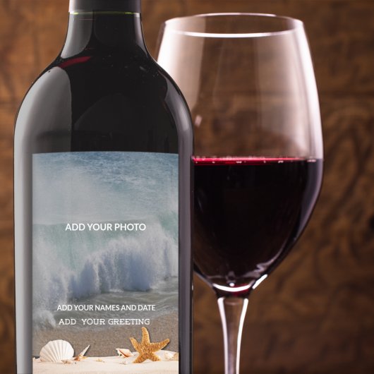 ビーチ目的地ウェディングシーシェル熱帯海 ワインラベル