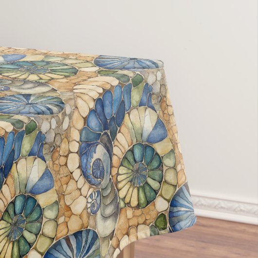 ビーチ石海ガラス及び貝殻モザイク テーブルクロス (インサイチュ)