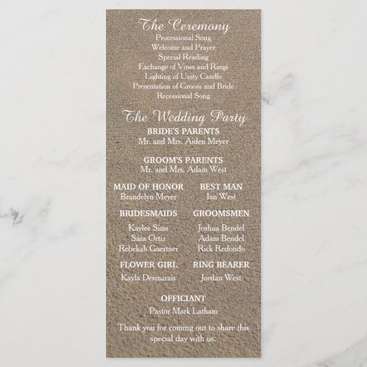 ビーチ砂および海泡結婚式 プログラム (裏面)