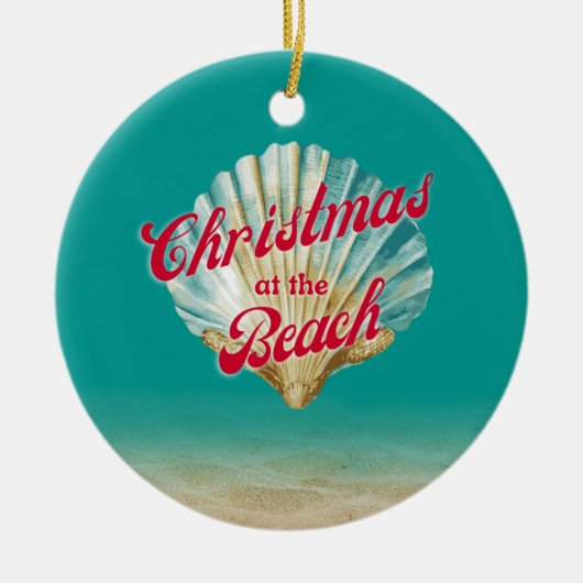 ビーチ砂とシーシェルでの沿岸クリスマス セラミックオーナメント (正面)