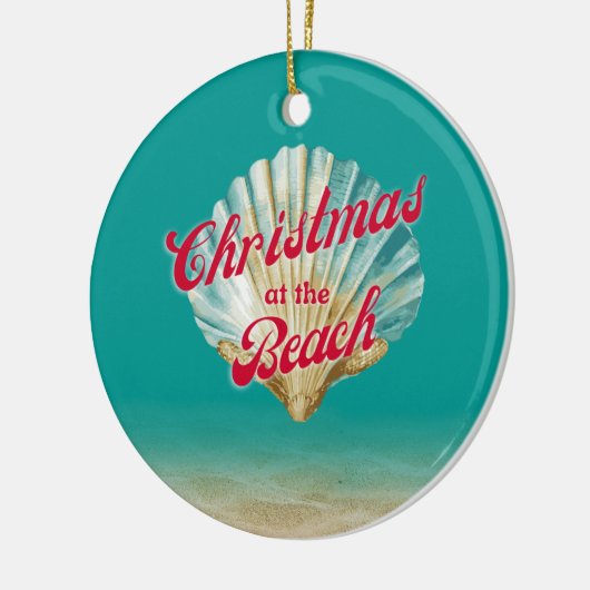 ビーチ砂とシーシェルでの沿岸クリスマス セラミックオーナメント (左)