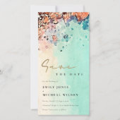 ビーチ砂の岩の水の色を保存する日付招待状 サンキューカード (正面)