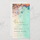 ビーチ砂の岩の水の色を保存する日付招待状 サンキューカード (正面/裏面)