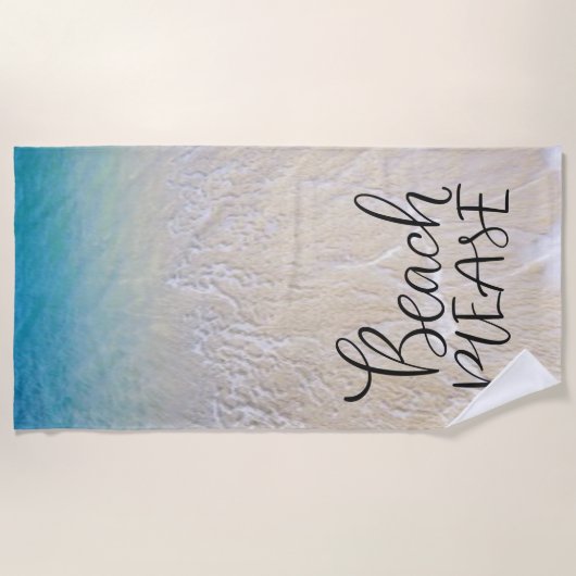 ビーチ砂の海洋波を持つおもしろいのフォントで ビーチタオル (正面)