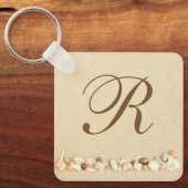 ビーチ砂の貝柱の行とモノグラム キーホルダー (正面)