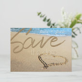 ビーチ砂ハートはっきりした保存日付 招待状 (スタンド正面)