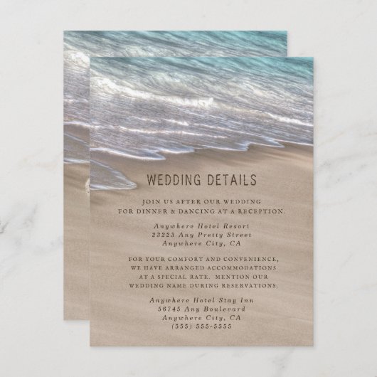 ビーチ砂ハートエレガントトロピカルモダン結婚ズ エンクロージャーカード (正面/裏面)