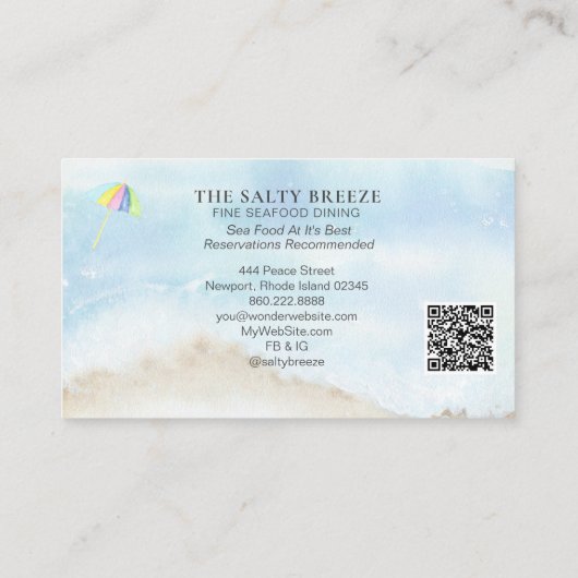 *~*ビーチ砂傘の水カラー海海QR 名刺 (裏面)