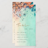 ビーチ砂岩ティール(緑がかった色)座席表番号 サンキューカード (正面/裏面)