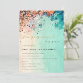 ビーチ砂岩水カラーティール（緑がかった色）婚約招待状 サンキューカード (スタンド正面)
