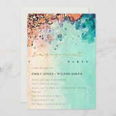 ビーチ砂岩水カラーティール（緑がかった色）婚約招待状 サンキューカード (正面/裏面)