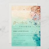 ビーチ砂岩水カラーブライダルシャワー招待状 サンキューカード (正面/裏面)