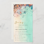 ビーチ砂岩水彩赤ちゃんシャワー招待状 サンキューカード (正面/裏面)