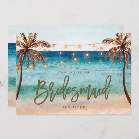 ビーチ私の新婦付添人の提案カードです サンキューカード (正面/裏面)