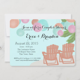 ビーチ紙ランタンカップルのシャワー 招待状